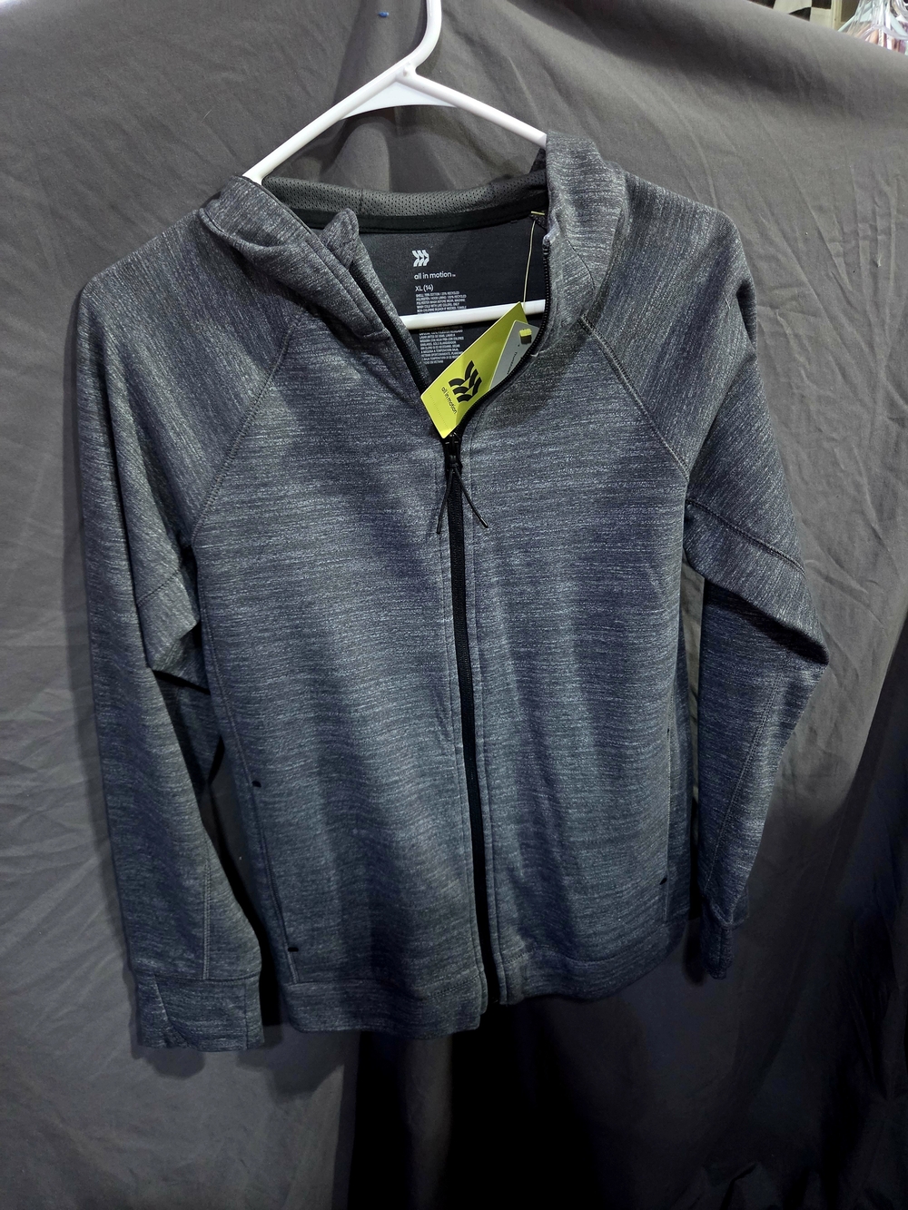 Girls Size 14 All in Motion Heather Gray Full-Zip Hooded Athletic Jacket